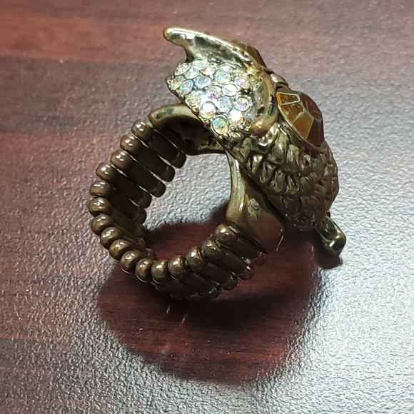 Bronze Rhinestone Owl Stretch Rng - Picture 2 of 2